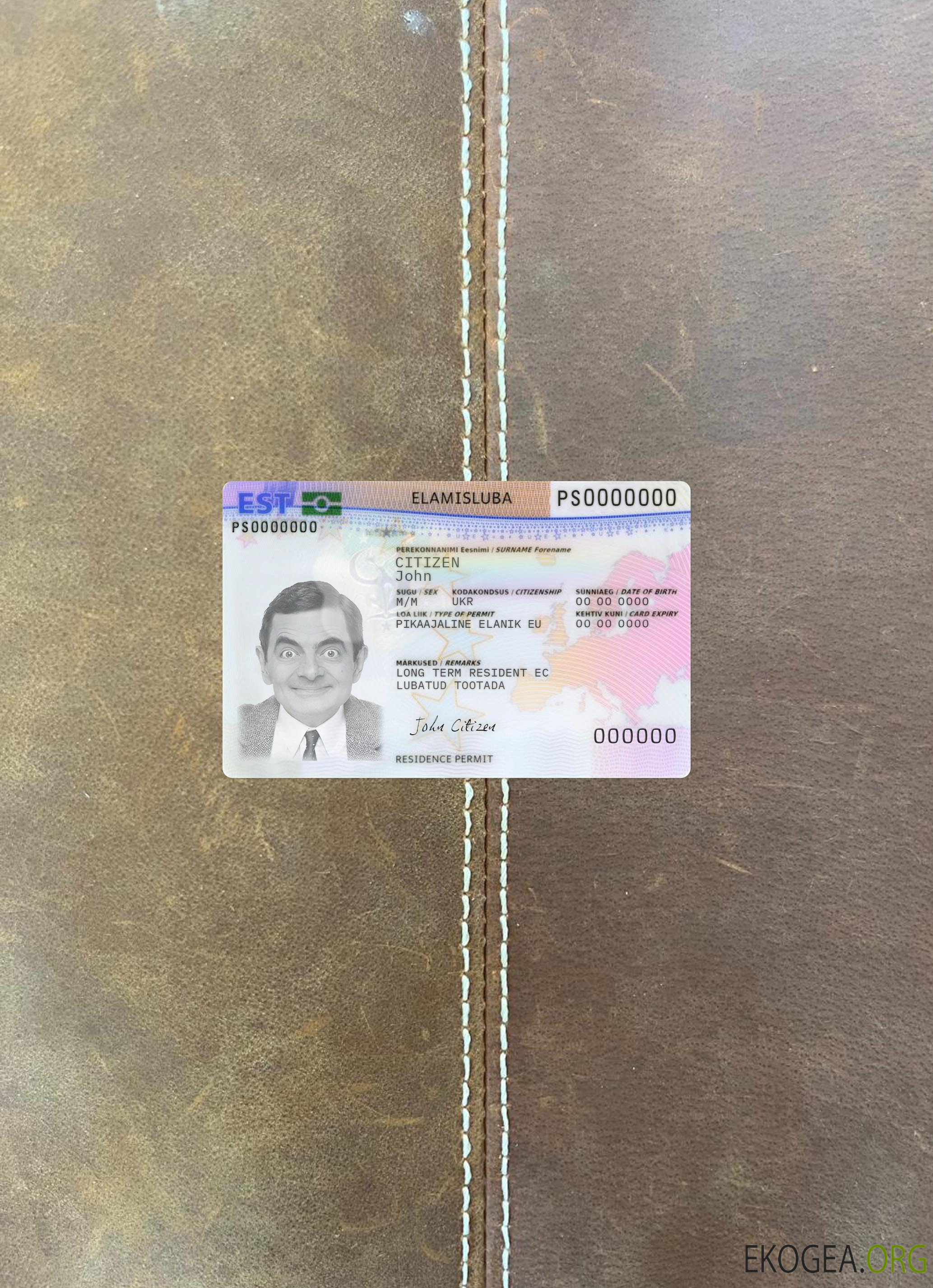 Carte de permis de séjour en Estonie, photolook avant